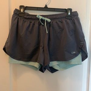 Champion grey/skyblue lined exercise shorts